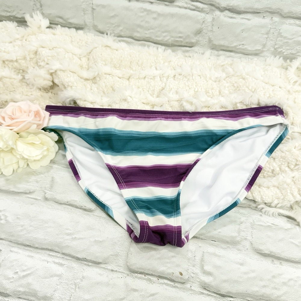 Tommy Hilfiger Bikini Swimsuit Bottoms Size L Stripped Purple Teal White